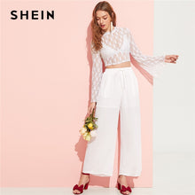 Load image into Gallery viewer, SHEIN Sexy White Flare Sleeve Lace Sheer Crop Top