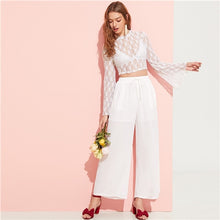 Load image into Gallery viewer, SHEIN Sexy White Flare Sleeve Lace Sheer Crop Top