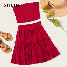 Load image into Gallery viewer, SHEIN Burgundy Smocked Bandeau Top And Layered