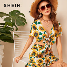 Load image into Gallery viewer, SHEIN Sunflower Knotted Crop Top